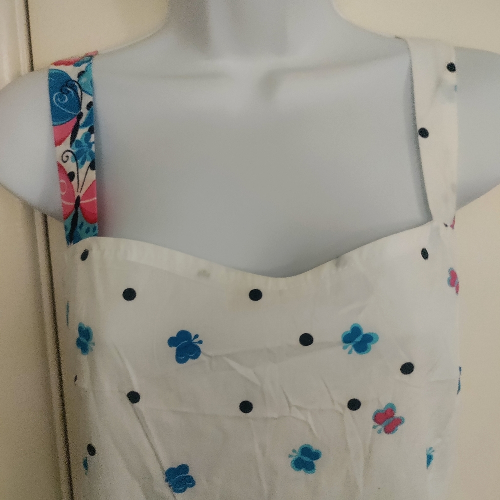 ⬇️NWT KAMANA Summer Crisp White BUTTERFLIES & POLKA DOTS Sundress Sz.XL - Picture 2 of 7